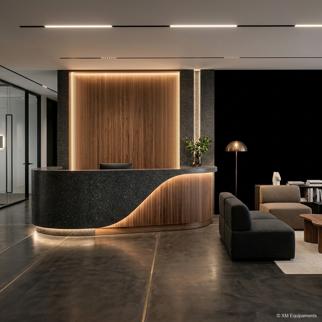 Mostrador corbat contract al showroom de Maó